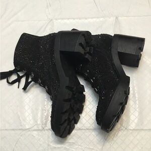 Zara Black Lace-Up Ankle Boots with Metallic Accents